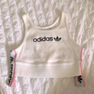 Adidas white crop topped with pink side straps